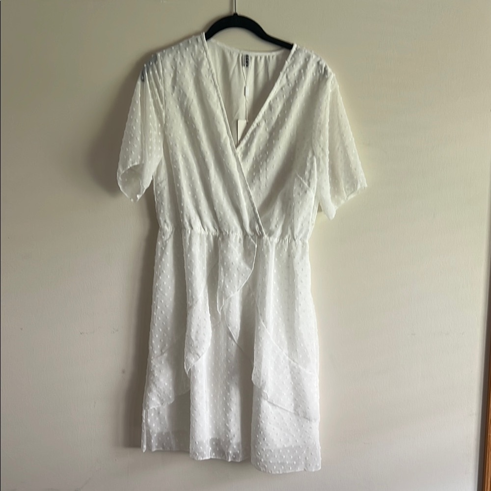 White V-Neck Puff Sleeve Sundress